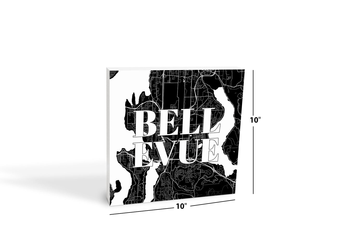 Minimalistic B&W Washington Bellevue Map | Wood Block | Eaches | Min 2