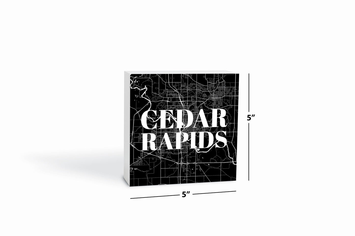 Minimalistic B&W Iowa Cedar Rapids Map | Wood Block | Eaches | Min 4