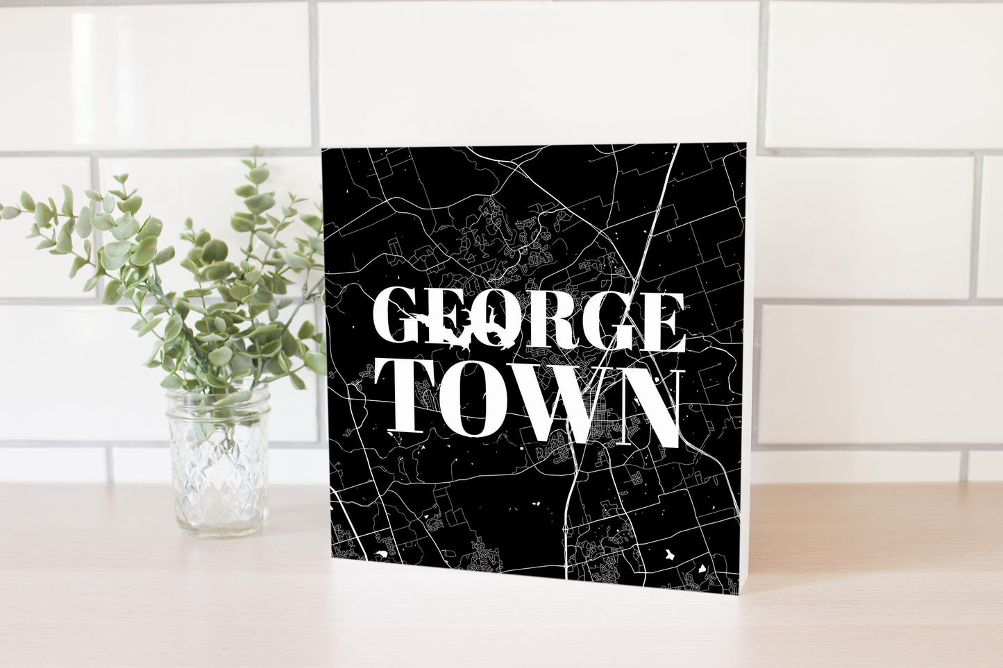 Minimalistic B&W Texas Georgetown Map | Wood Block | Eaches | Min 2