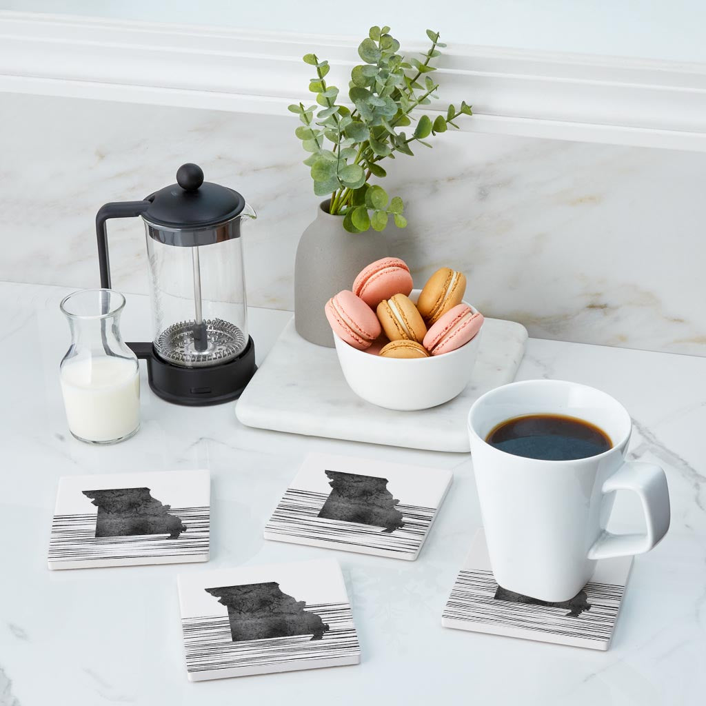 Minimalist B&W Missouri State With Straight Lines | Absorbent Coasters | Set of 4 | Min 2