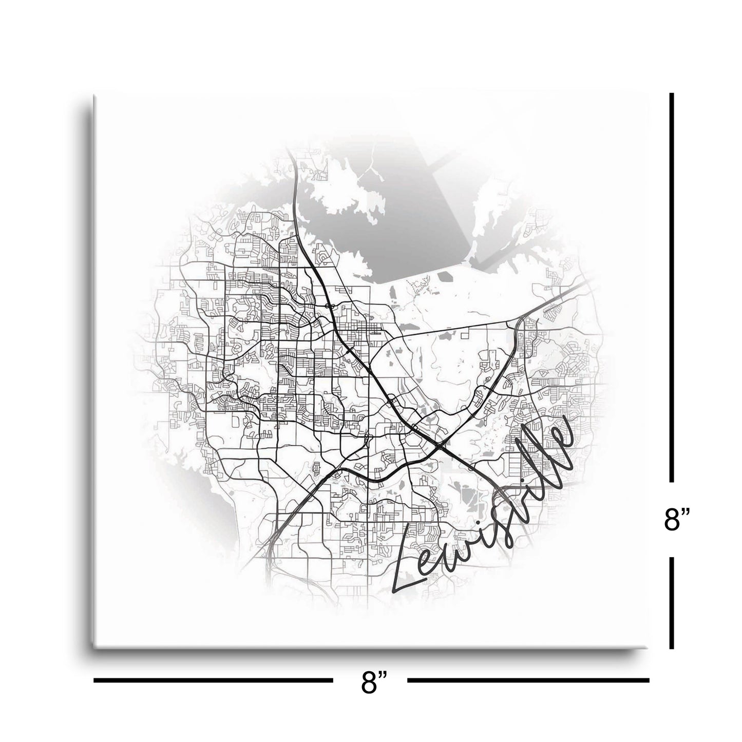 Minimalistic B&W Texas Lewisville Circle Map | Hi-Def Glass Art | Eaches | Min 2
