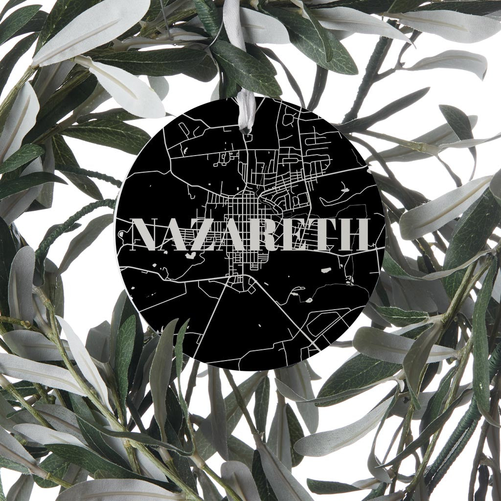 Minimalistic B&W Pennsylvania Nazareth Map| Wood Ornament | Eaches | Min 6