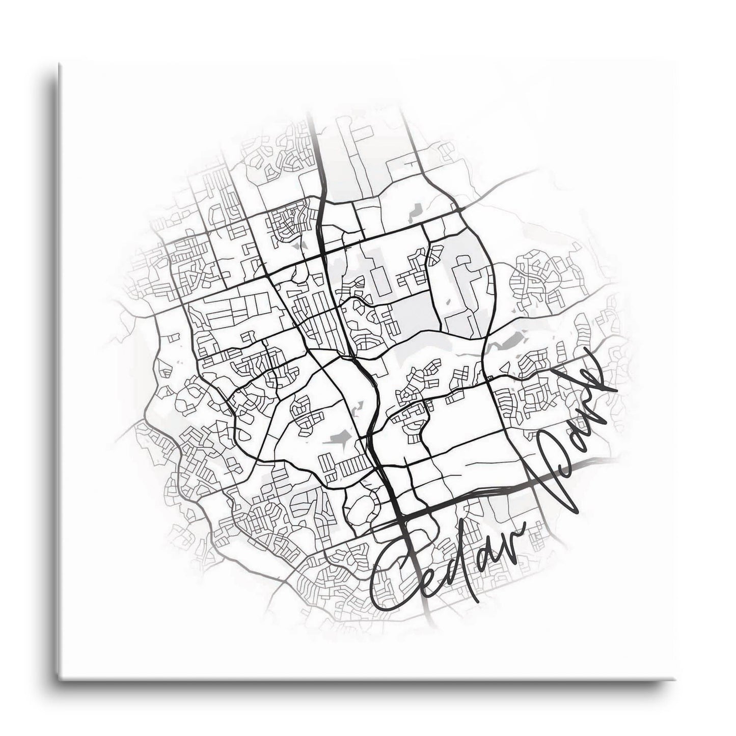 Minimalistic B&W Texas Cedar Park Circle Map | Hi-Def Glass Art | Eaches | Min 1