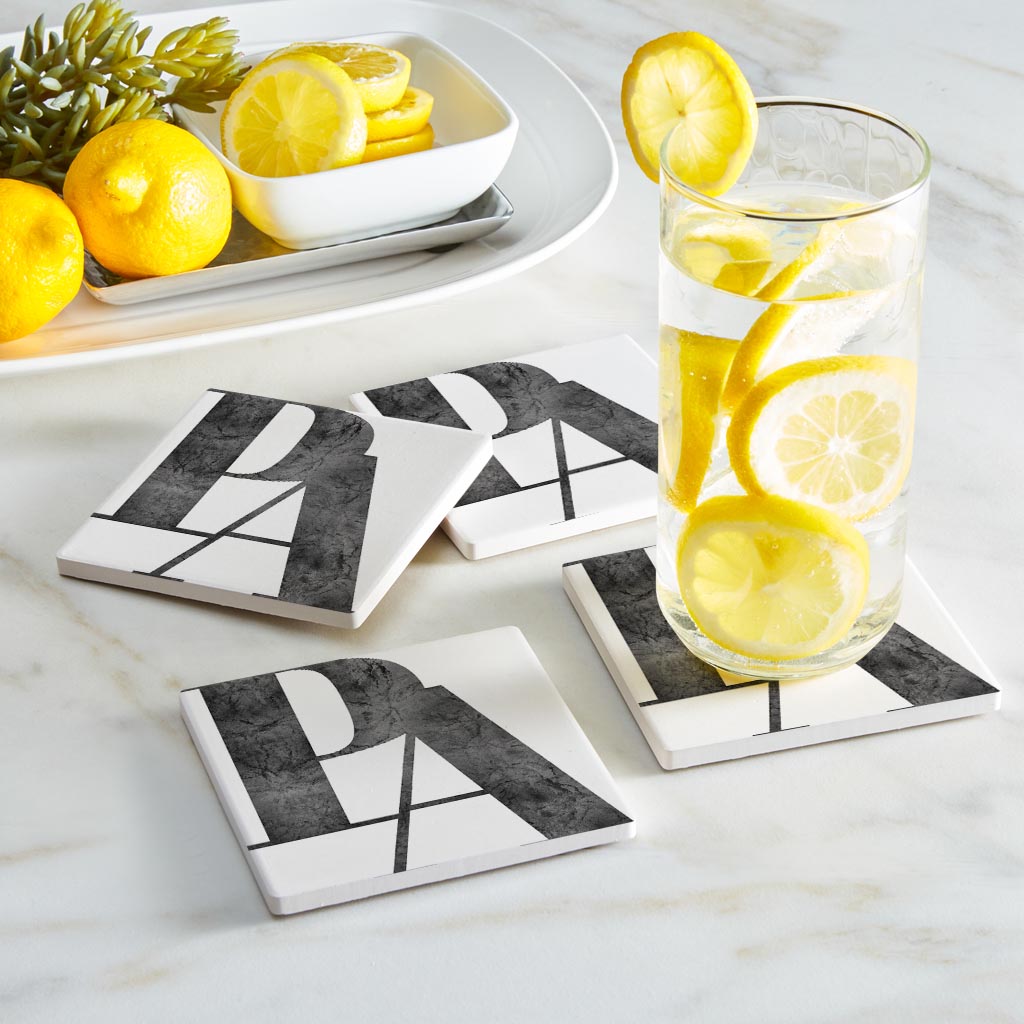 Minimalistic B&W Pennsylvania White Initials | Absorbent Coasters | Set of 4 | Min 2