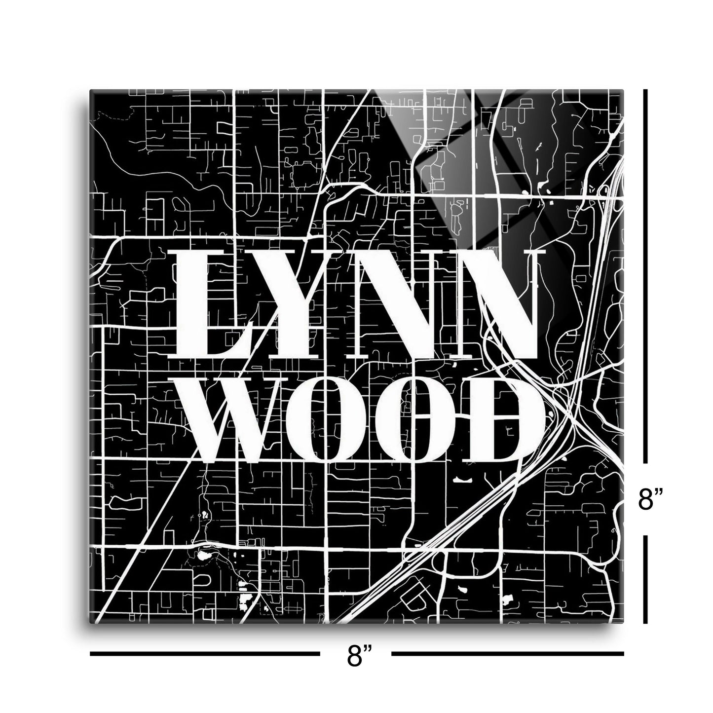 Minimalistic B&W Washington Lynnwood Map | Hi-Def Glass Art | Eaches | Min 2