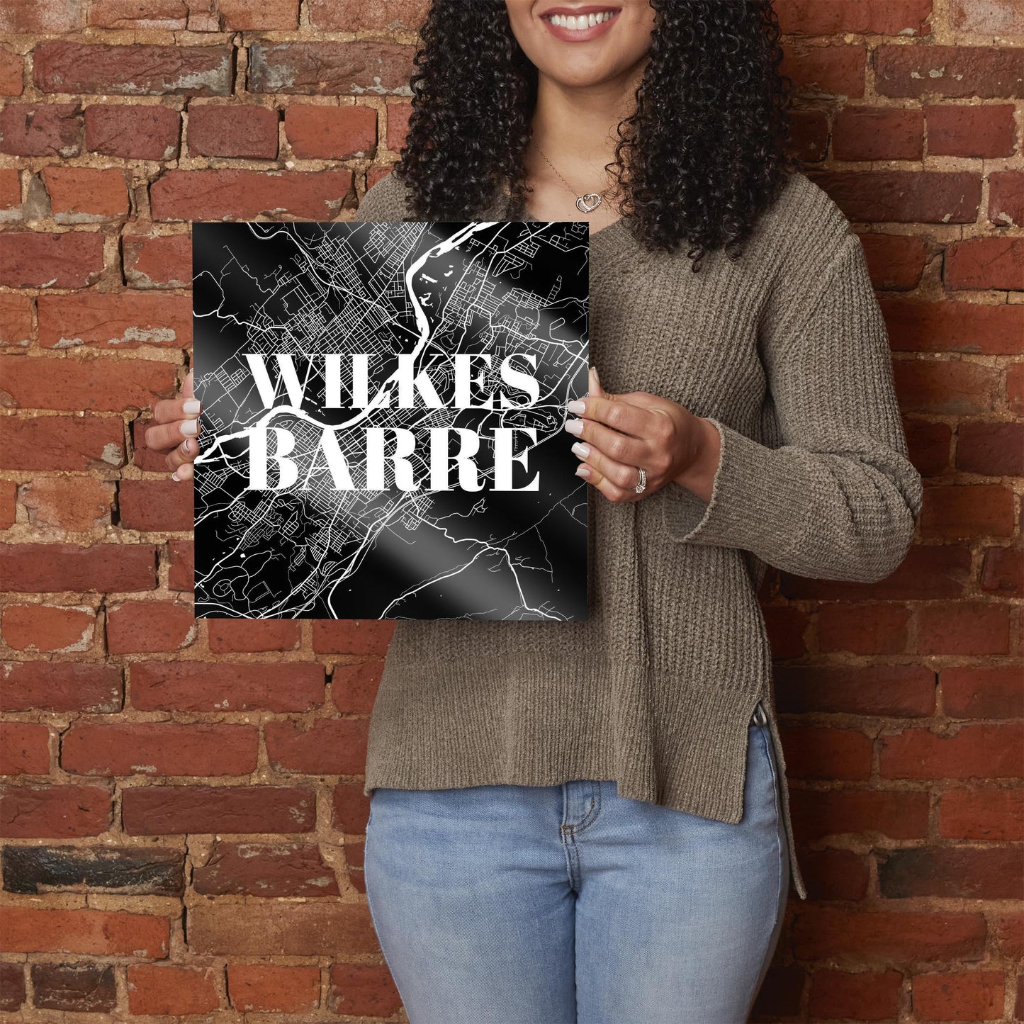 Minimalistic B&W Pennsylvania Wilkes Barre Map | Hi-Def Glass Art | Eaches | Min 1