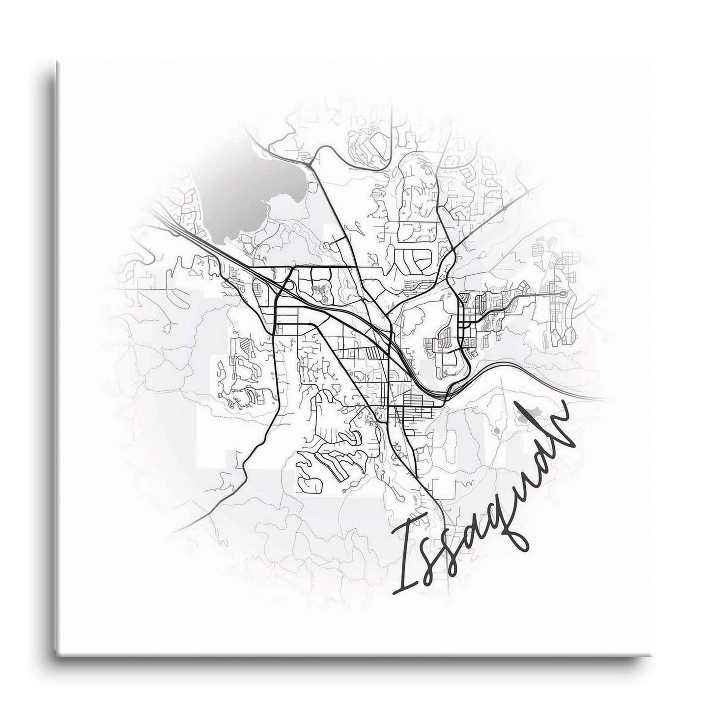 Minimalistic B&W Washington Issaquah Circle Map | Hi-Def Glass Art | Eaches | Min 1