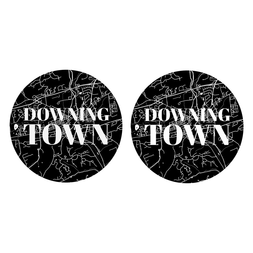 Minimalistic B&W Pennsylvania Downingtown Map| Absorbent Car Coasters | Set of 2 | Min 4