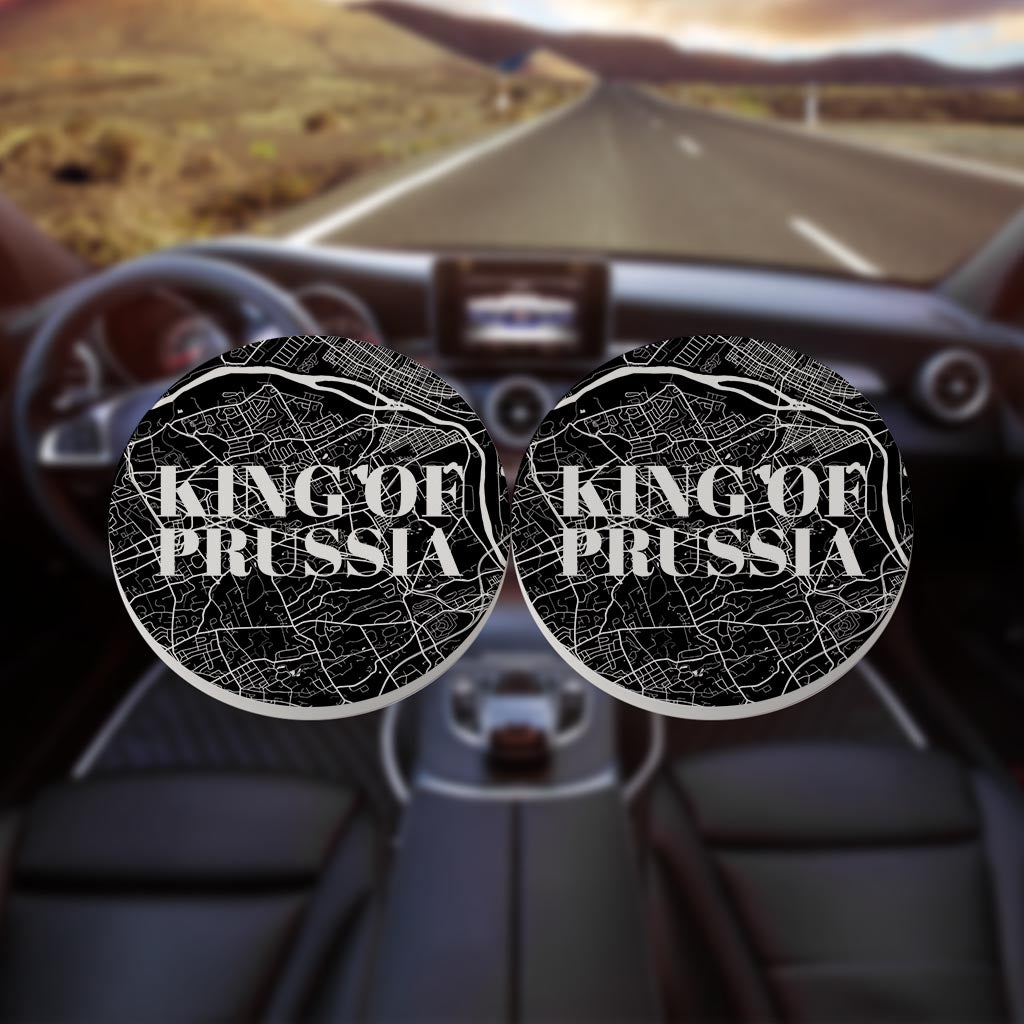 Minimalistic B&W Pennsylvania King Of Prussia Map | Absorbent Car Coasters | Set of 2 | Min 4