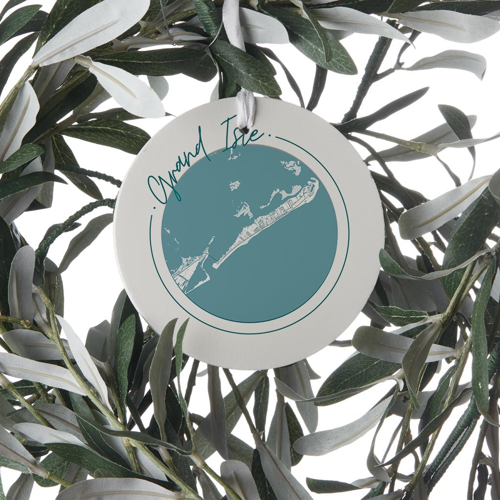 Blue White Grand Isle Circle Map | Wood Ornament | Eaches | Min 6