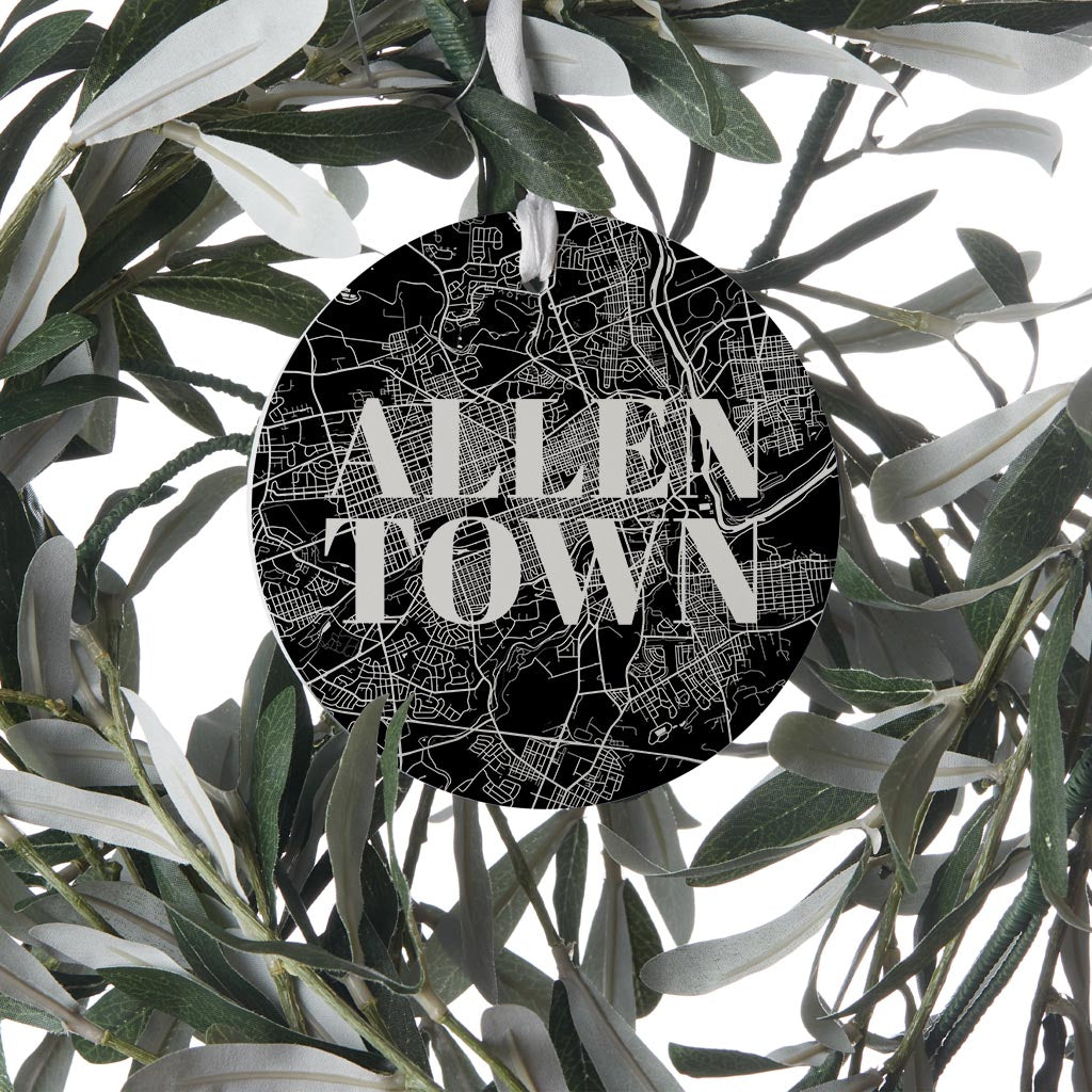 Minimalistic B&W Pennsylvania Allentown Map | Wood Ornament | Eaches | Min 6
