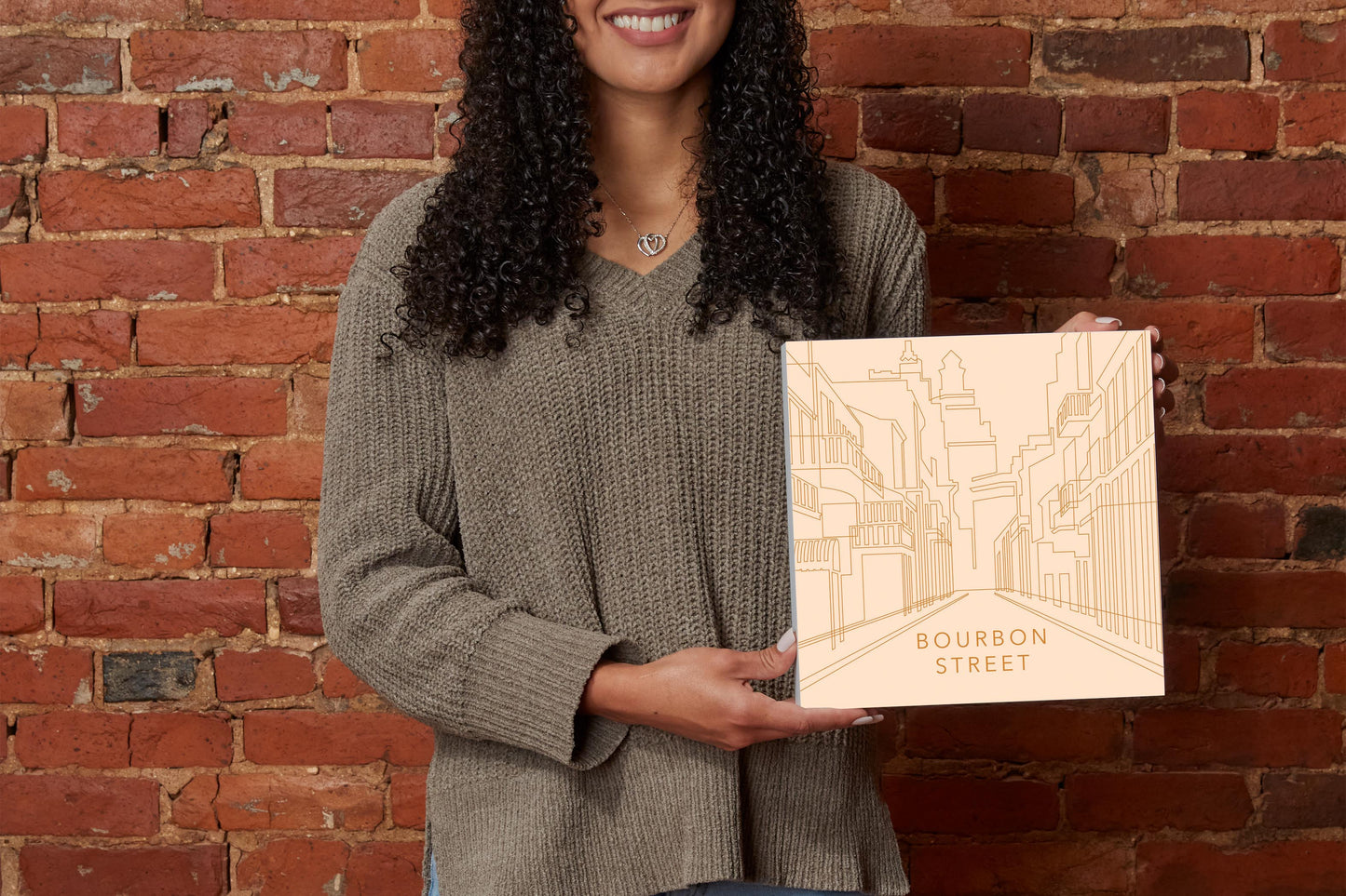 Modern Minimalist Louisiana Bourbon Street Line Drawing | Wood Block | Eaches | Min 2