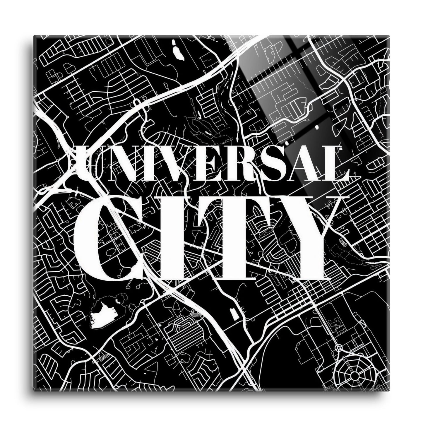 Minimalistic B&W Texas Universal City Map | Hi-Def Glass Art | Eaches | Min 1