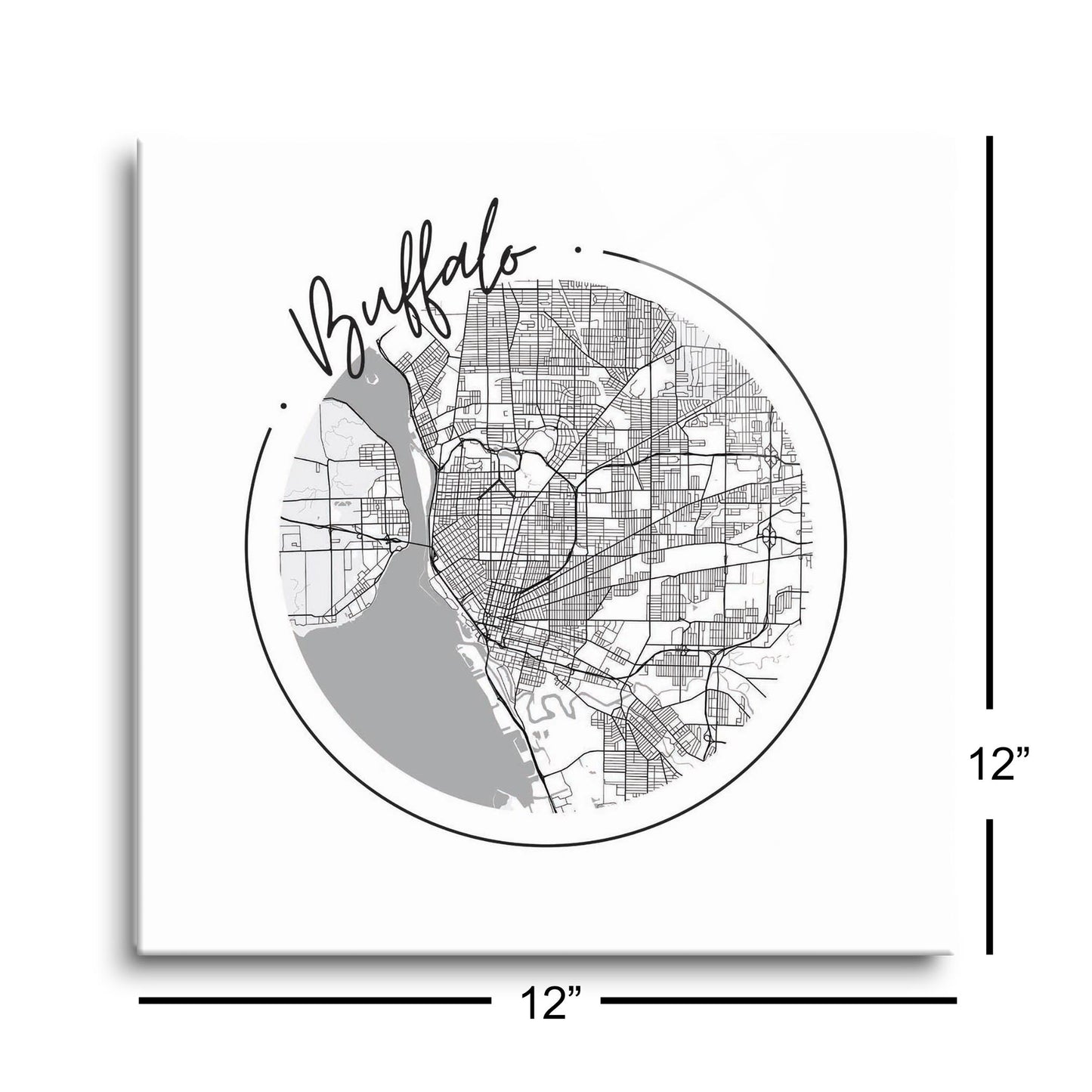 Minimalistic B&W New York Buffalo Circle Map | Hi-Def Glass Art | Eaches | Min 1