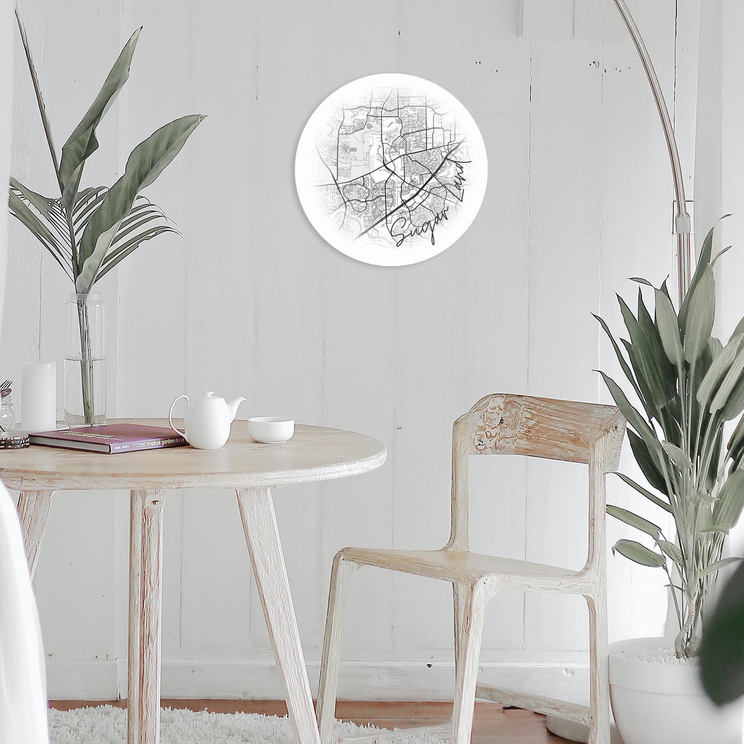 Minimalistic B&W Texas Sugarland Circle Map | Wood Sign | Eaches | Min 1