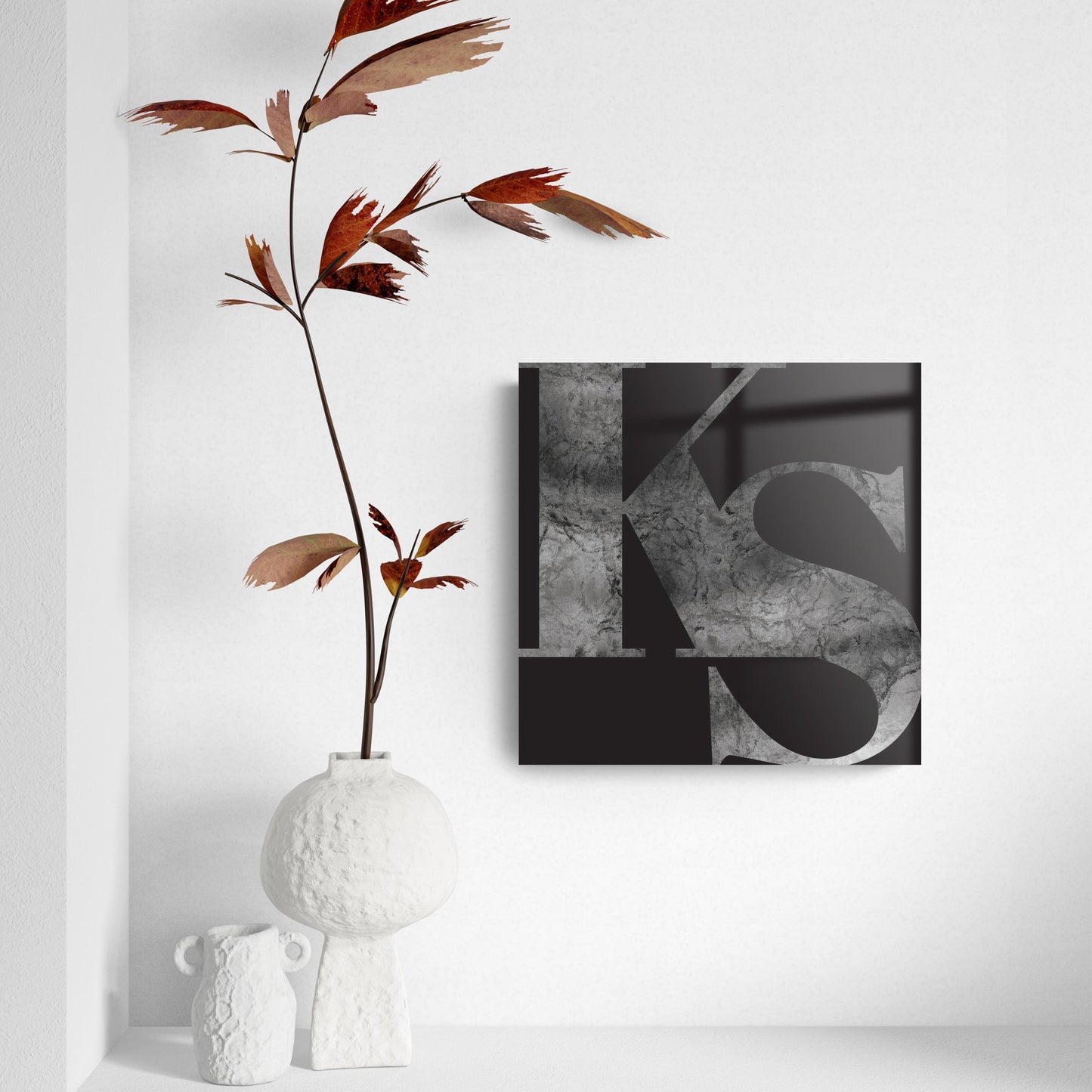 Minimalist B&W Kansas Black Initials | Hi-Def Glass Art | Eaches | Min 2