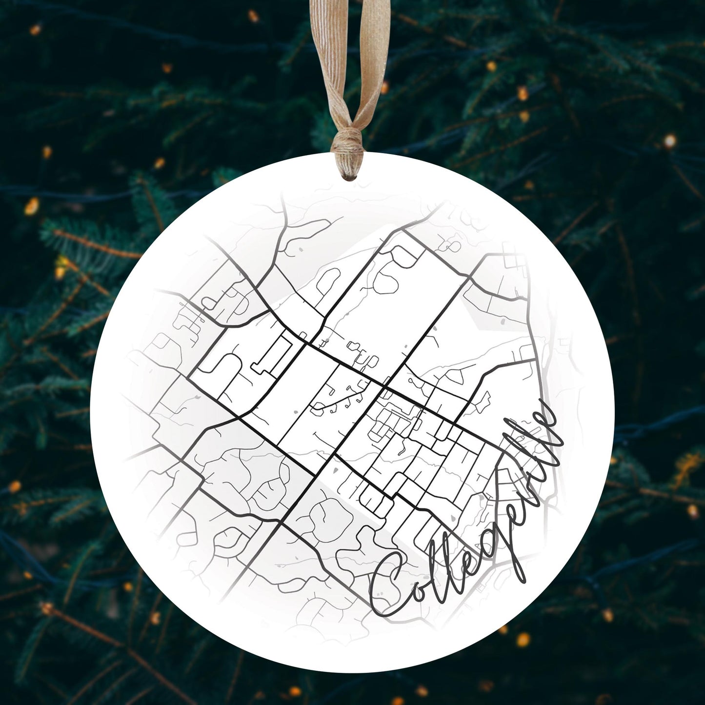 Minimalistic B&W Pennsylvania Collegeville Circle Map | Wood Ornament | Eaches | Min 1