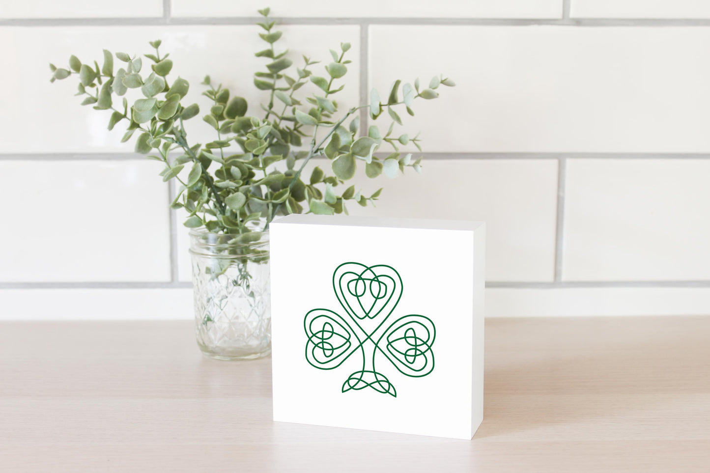 White Green Shamrock | Wood Block | Eaches | Min 4