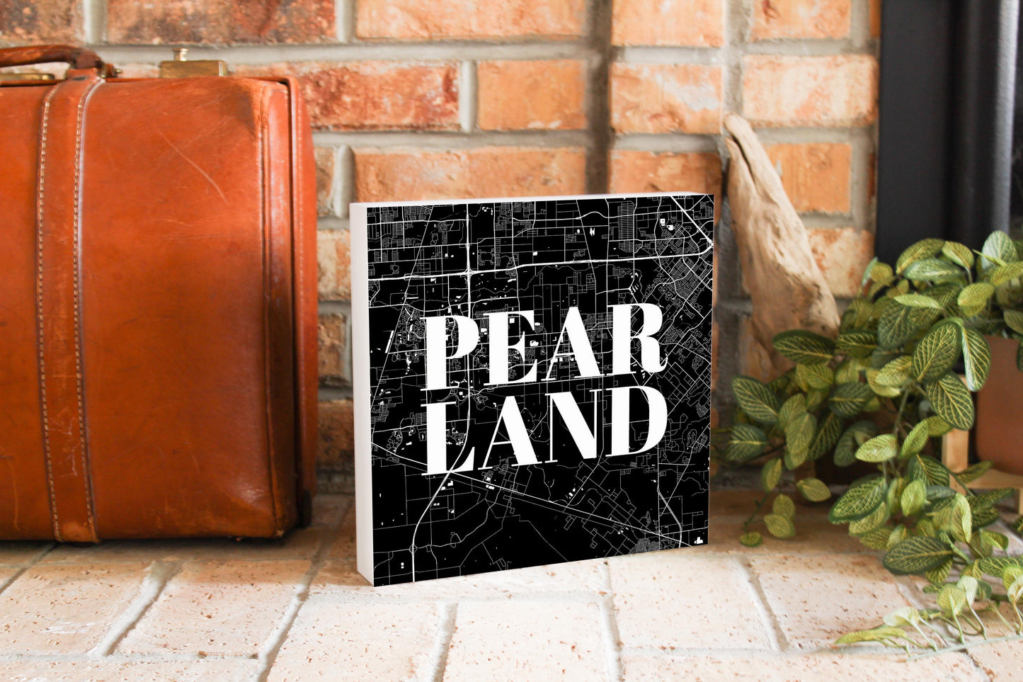 Minimalistic B&W Texas Pearland City Map | Wood Block | Eaches | Min 2