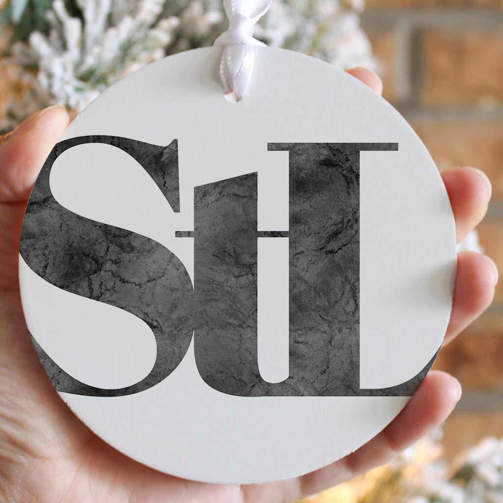 Minimalist B&W Missouri St Louis White Initials| Wood Ornament | Eaches | Min 6