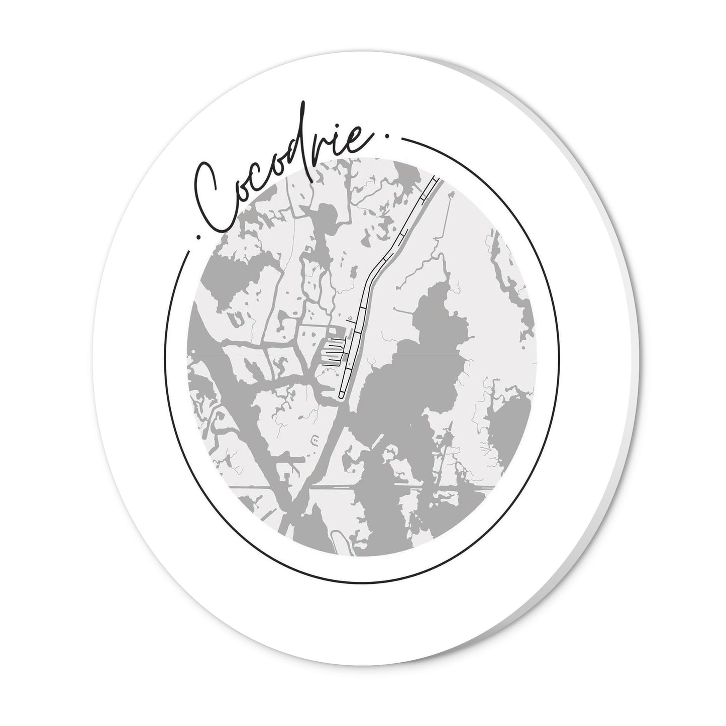 Minimalist B&W Louisiana Cocodrie Circle Map | Wood Sign | Eaches | Min 1