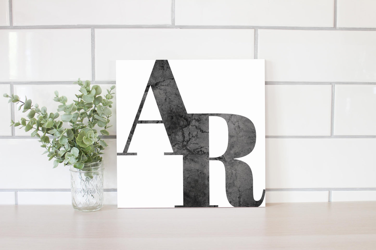 B&W Minimalist Arkansas White Initials | Wood Sign | Eaches | Min 2