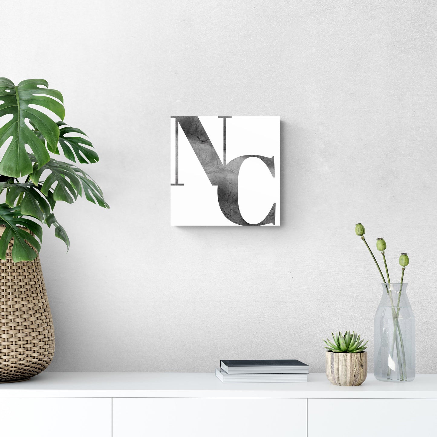 Minimalistic B&W North Carolina White Initials | Hi-Def Glass Art | Eaches | Min 1
