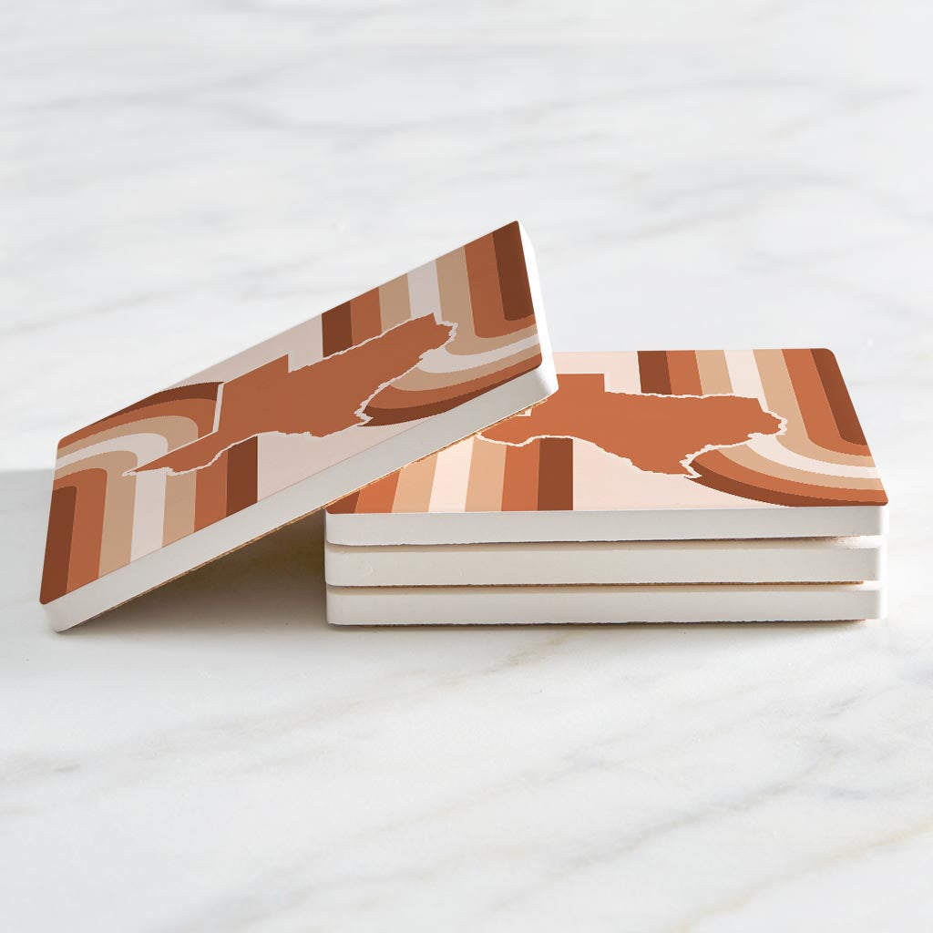 Modern Minimalist Texas State Shape Retro Lines | Absorbent Coasters | Set of 4 | Min 2