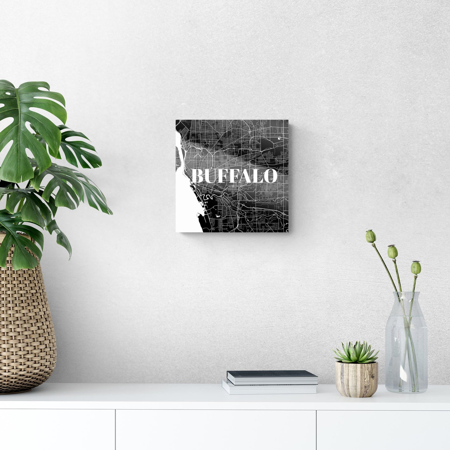 Minimalistic B&W New York Buffalo Map | Hi-Def Glass Art | Eaches | Min 1