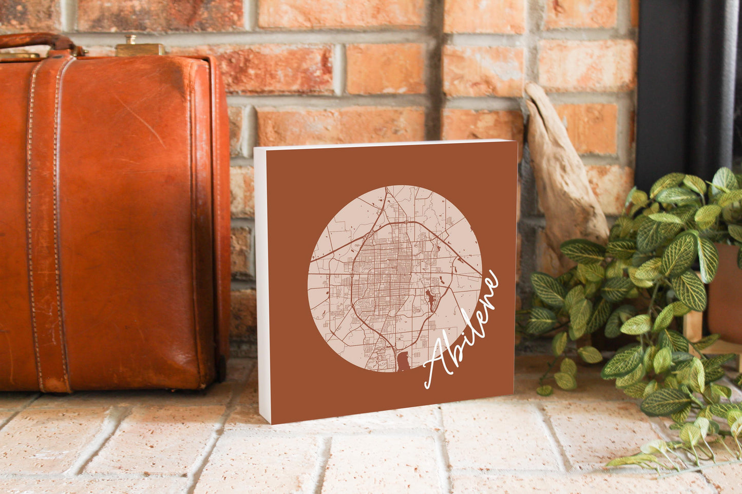 Modern Minimalist Texas Abilene Circle Map | Wood Block | Eaches | Min 2