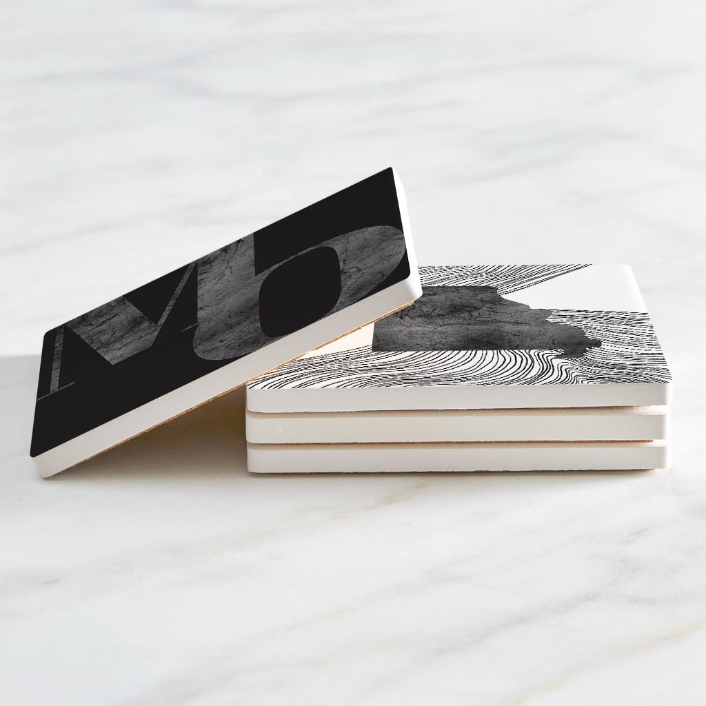 Minimalist B&W Missouri Initials State Shapes | Absorbent Coasters | Set of 4 | Min 2