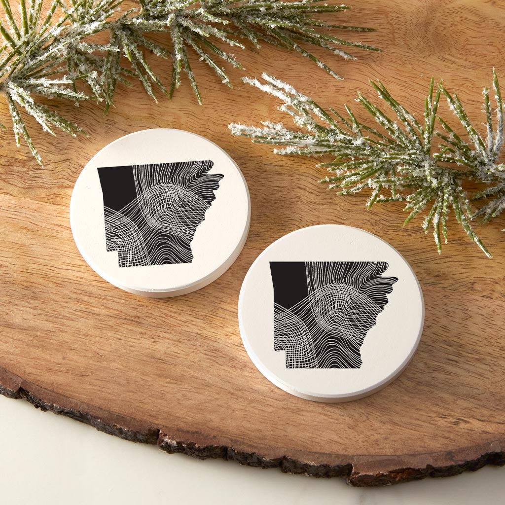 B&W Minimalist Arkansas Fluid Lines | Absorbent Car Coasters | Set of 2 | Min 4