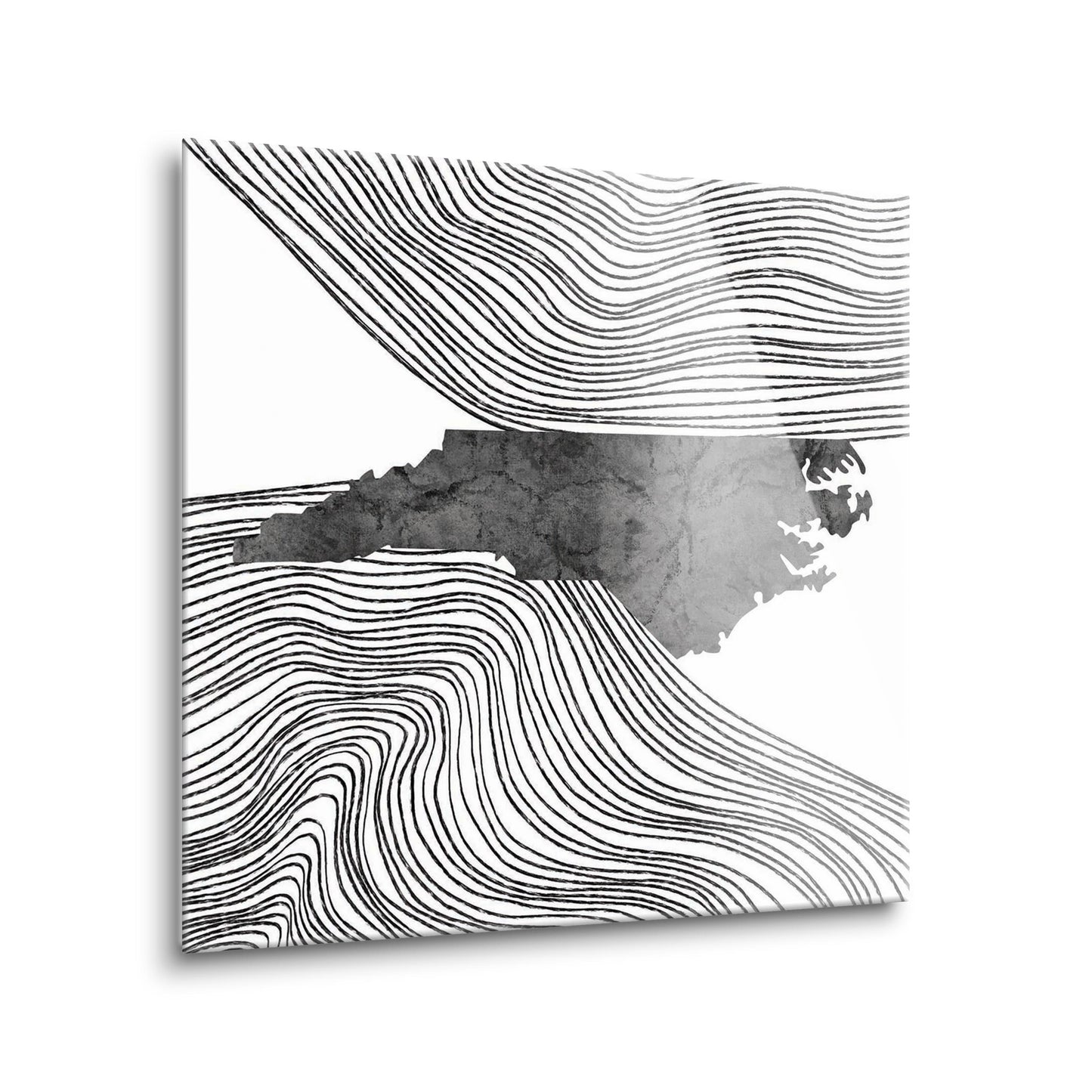 Minimalistic B&W North Carolina State With Fluid Lines | Hi-Def Glass Art | Eaches | Min 2