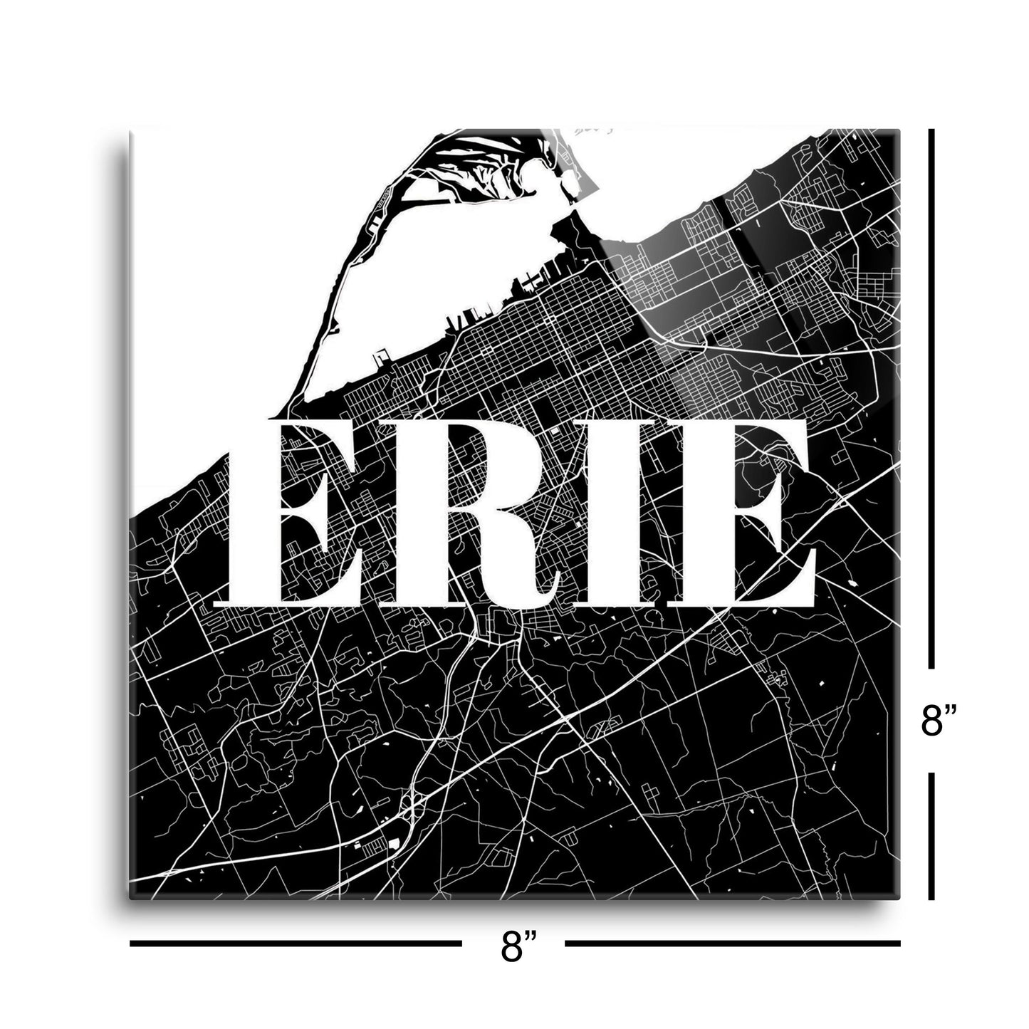 Minimalistic B&W Pennsylvania Erie Map | Hi-Def Glass Art | Eaches | Min 2