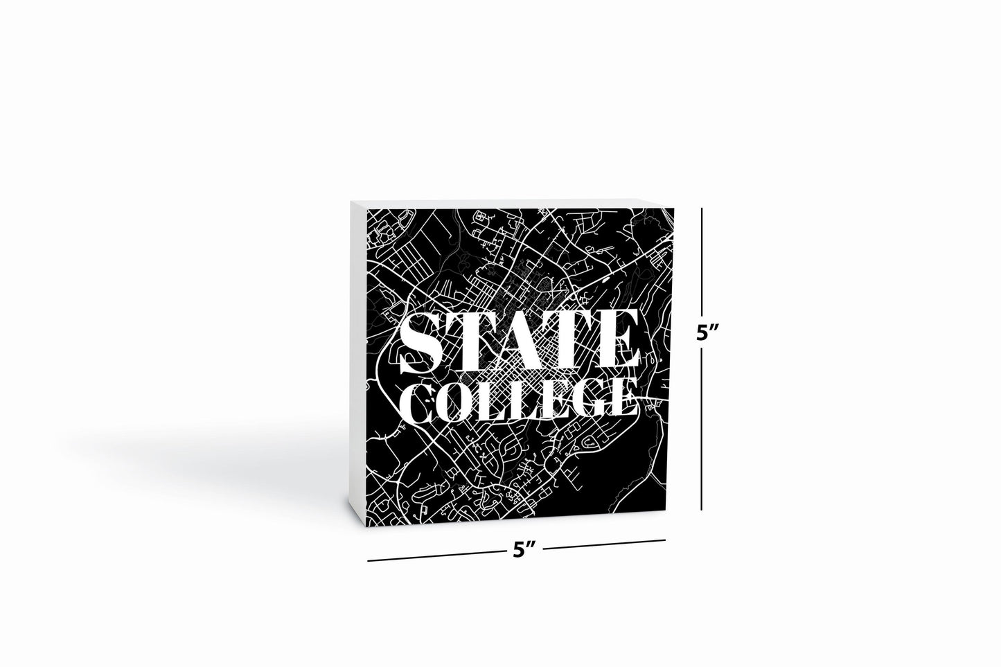 Minimalistic B&W Pennsylvania State College Map | Wood Block | Eaches | Min 4