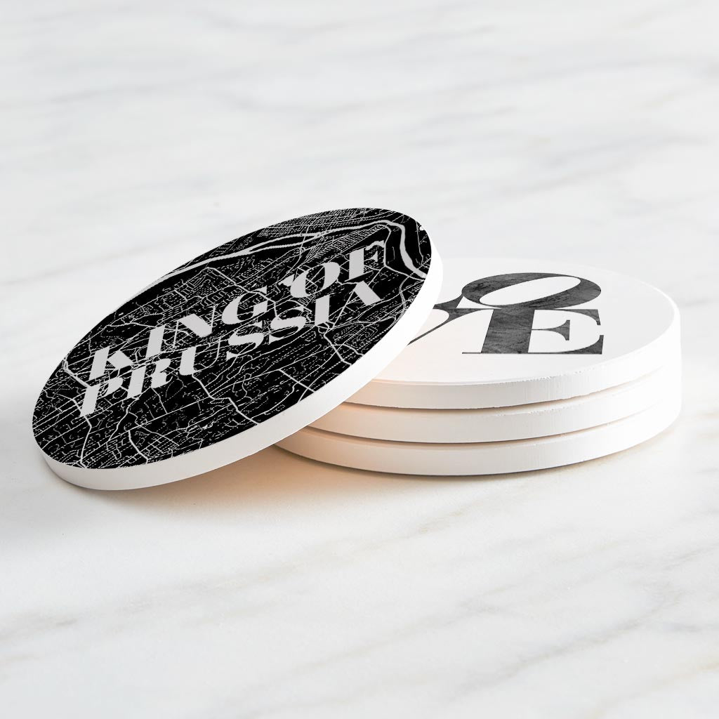Minimalistic B&W Pennsylvania King Of Prussia Maps Love| Absorbent Coasters | Set of 4 | Min 2