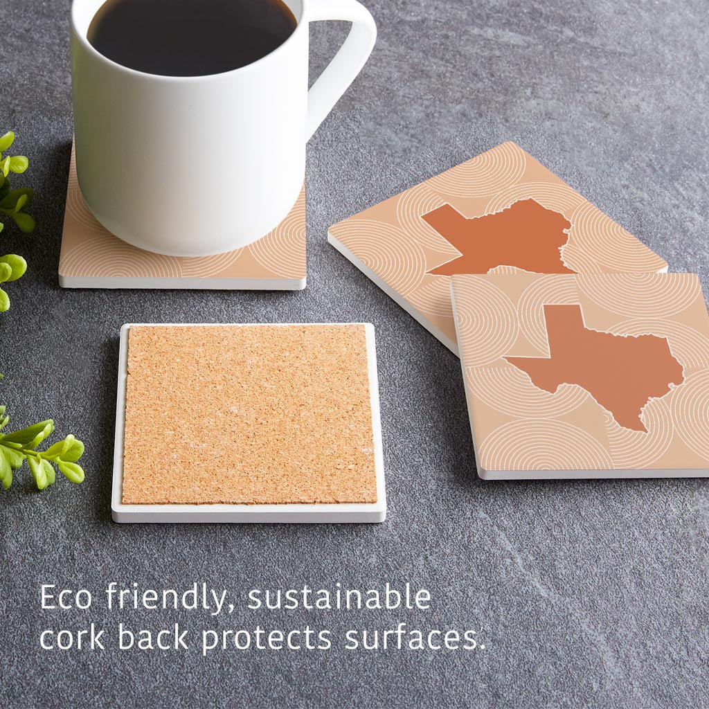 Modern Minimalist Texas State Shape With Pattern | Absorbent Coasters | Set of 4 | Min 2
