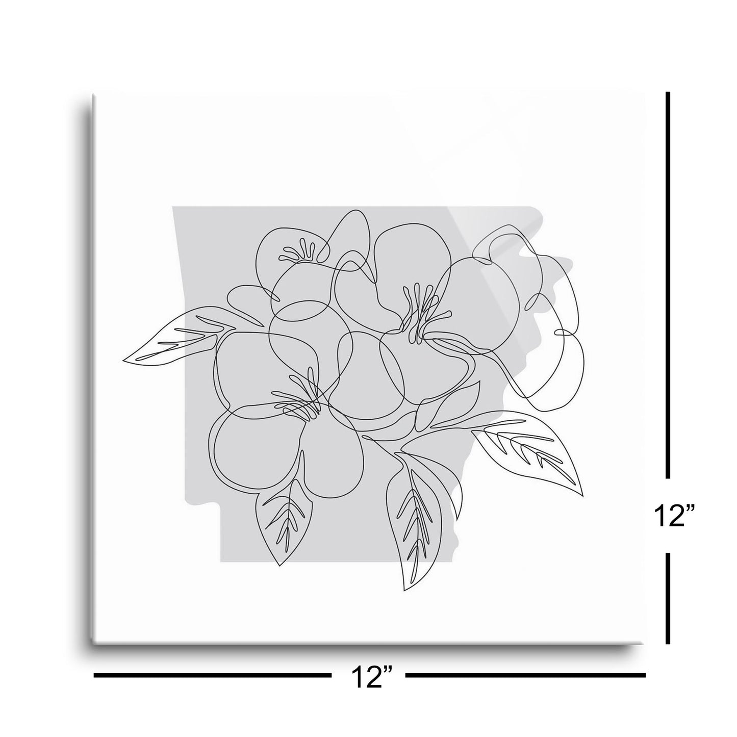 B&W Minimalist Arkansas Single Line Apple Blossoms | Hi-Def Glass Art | Eaches | Min 1