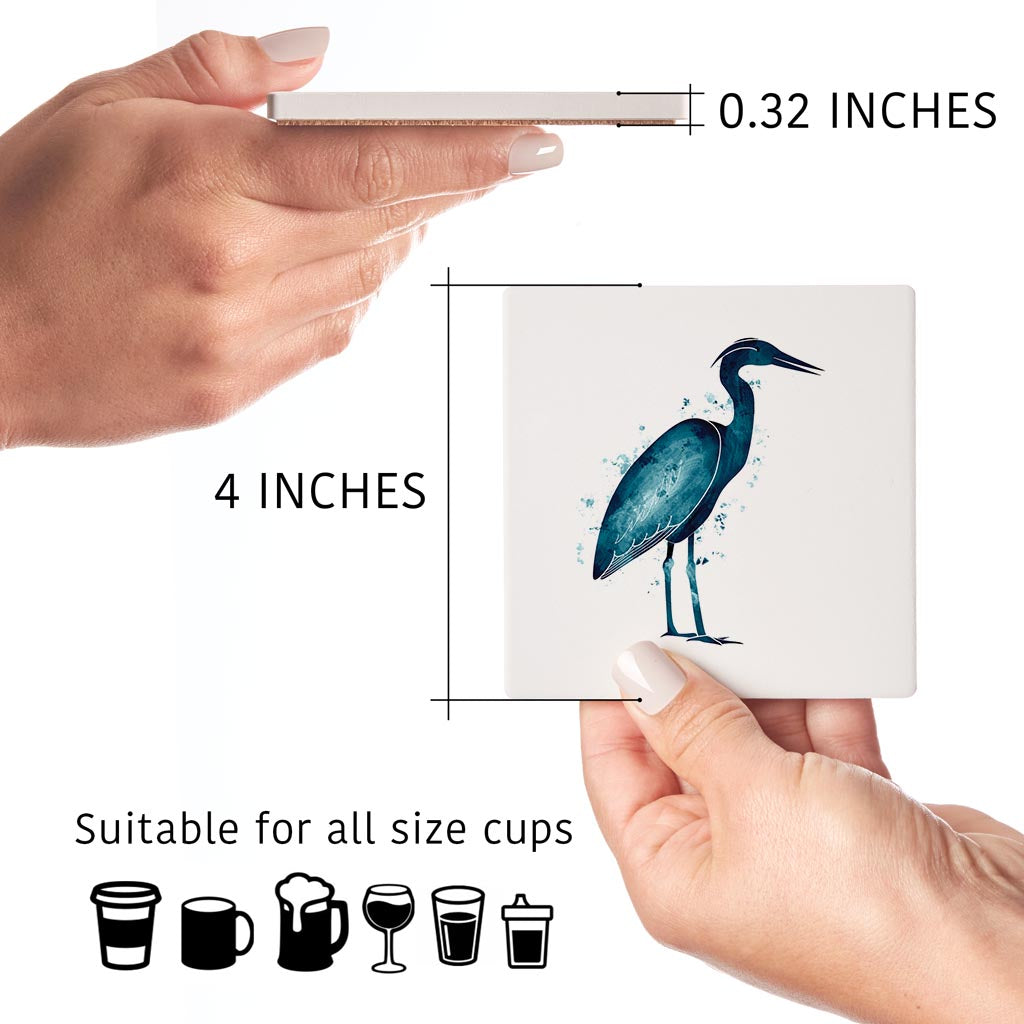 New England Water Color Heron | Absorbent Coasters | Set of 4 | Min 2