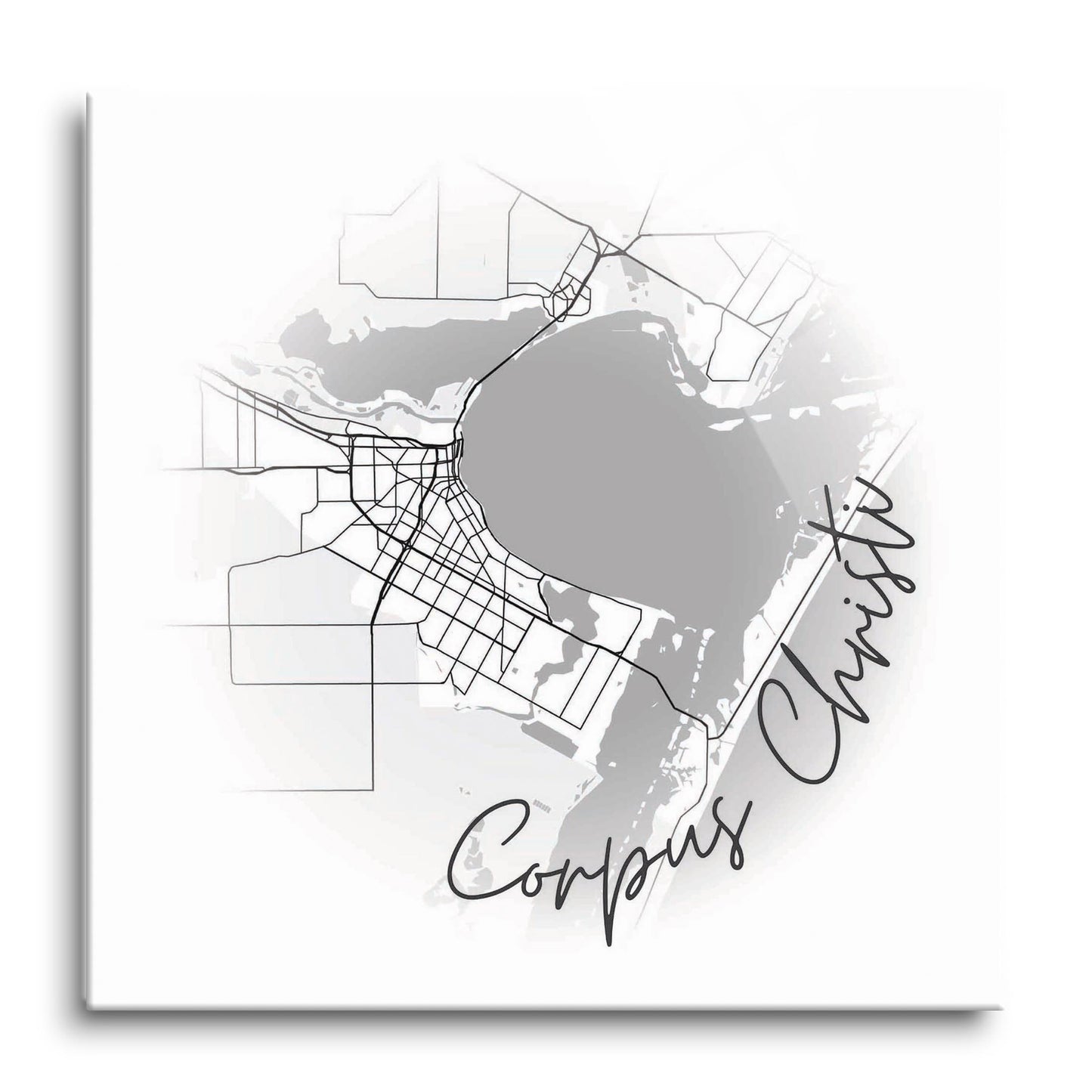 Minimalistic B&W Texas Corpus Christi Circle Map | Hi-Def Glass Art | Eaches | Min 1