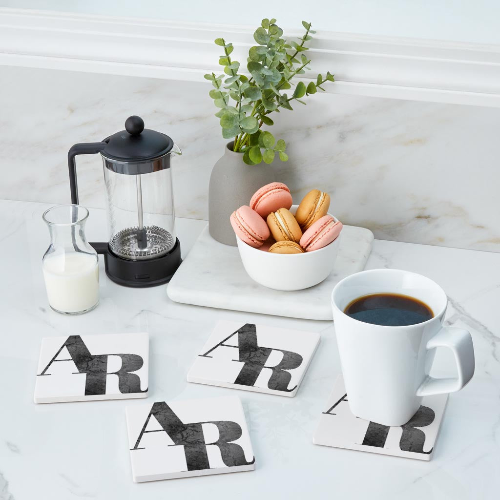 B&W Minimalist Arkansas White Initials | Absorbent Coasters | Set of 4 | Min 2