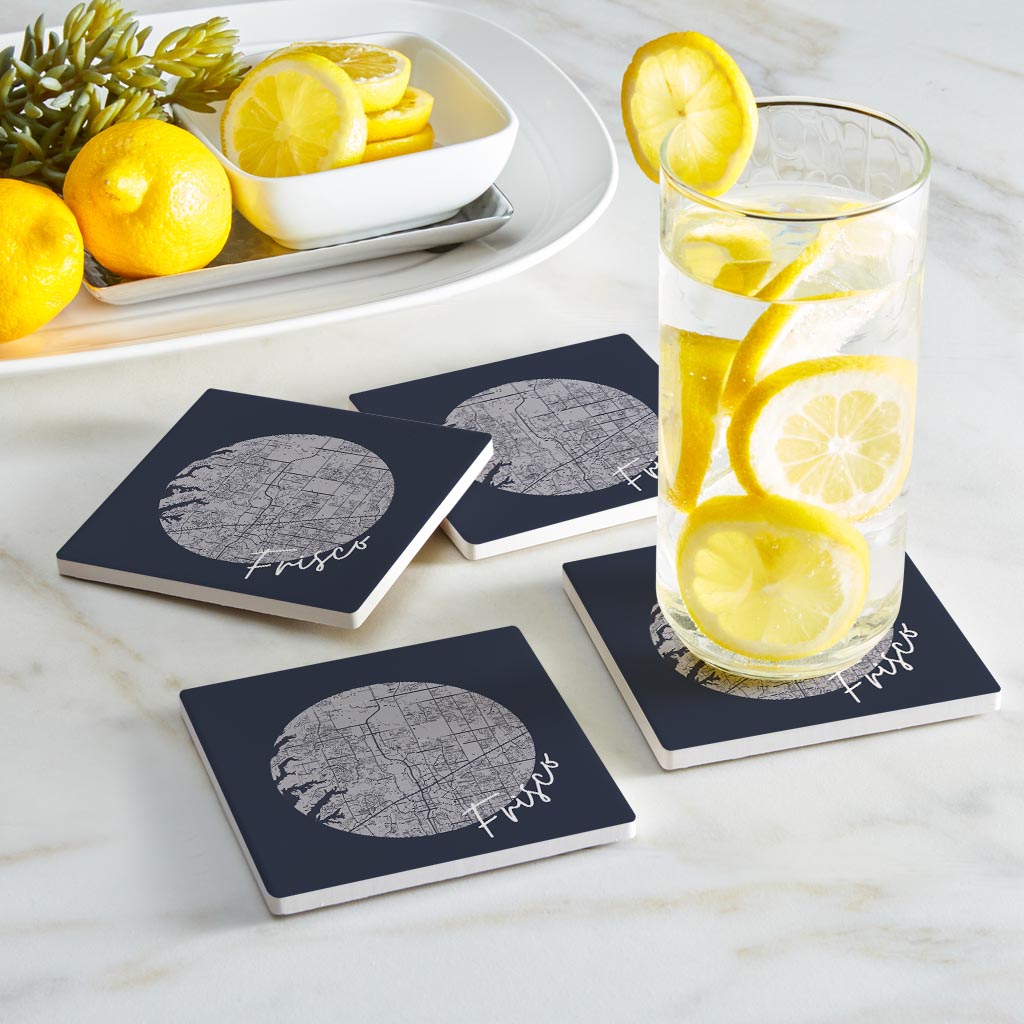Modern Minimalist Texas Colors Frisco Circle Map | Absorbent Coasters | Set of 4 | Min 2