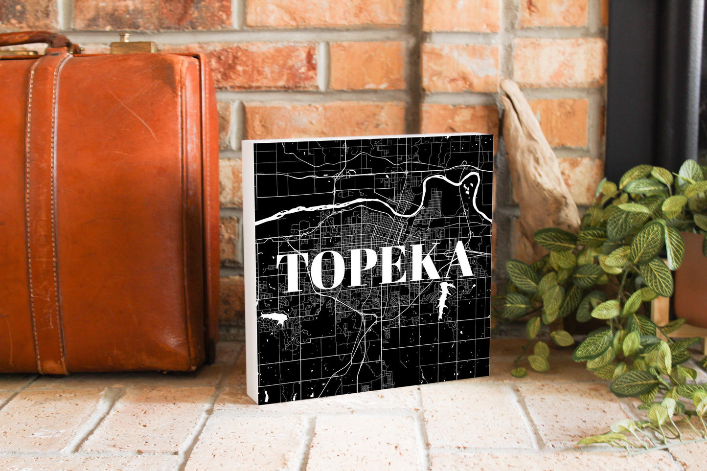 Minimalist B&W Kansas Topeka Map | Wood Block | Eaches | Min 2