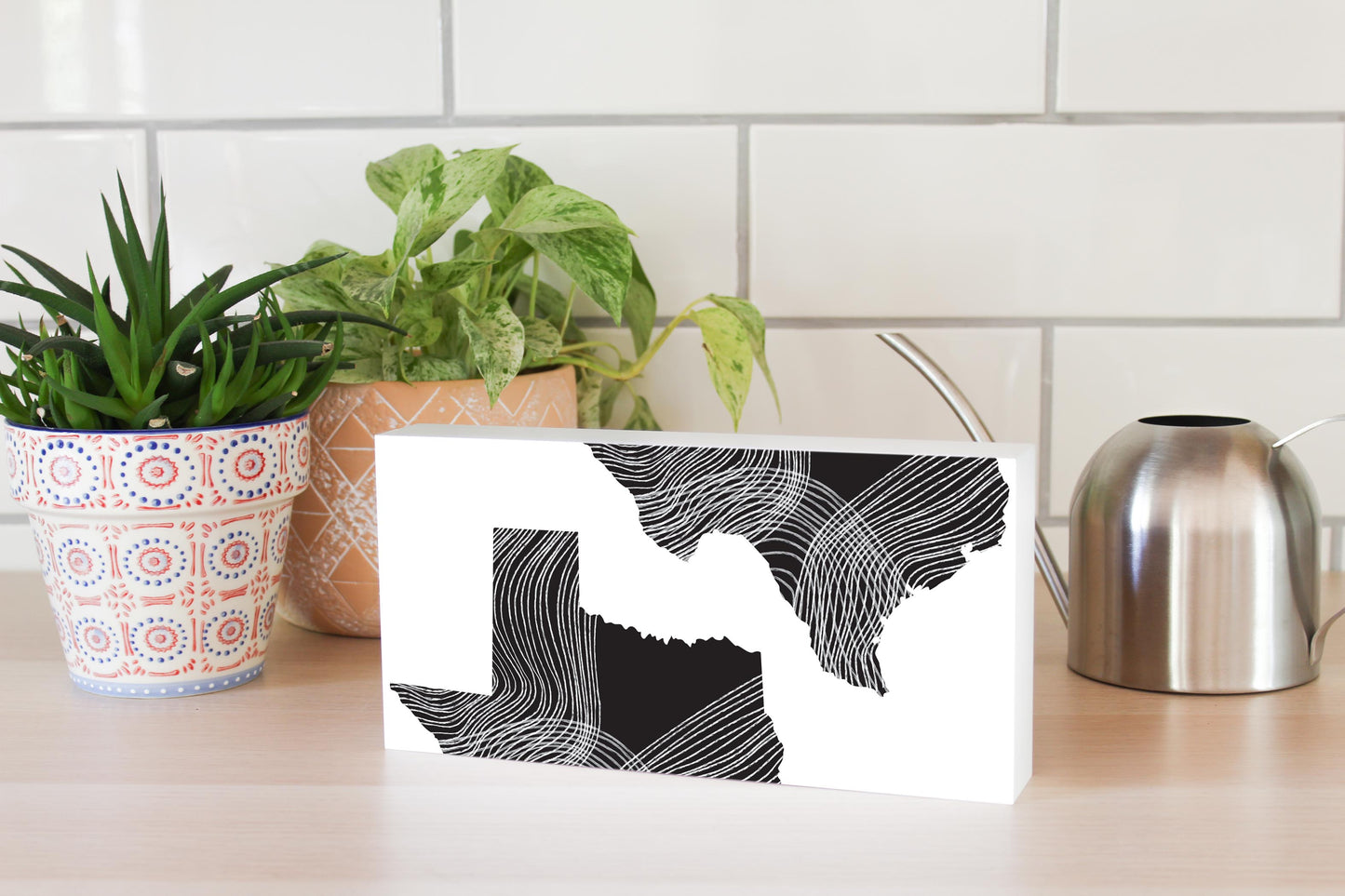 Modern Texas State Shape With Fluid Lines | Wood Block | Eaches | Min 4