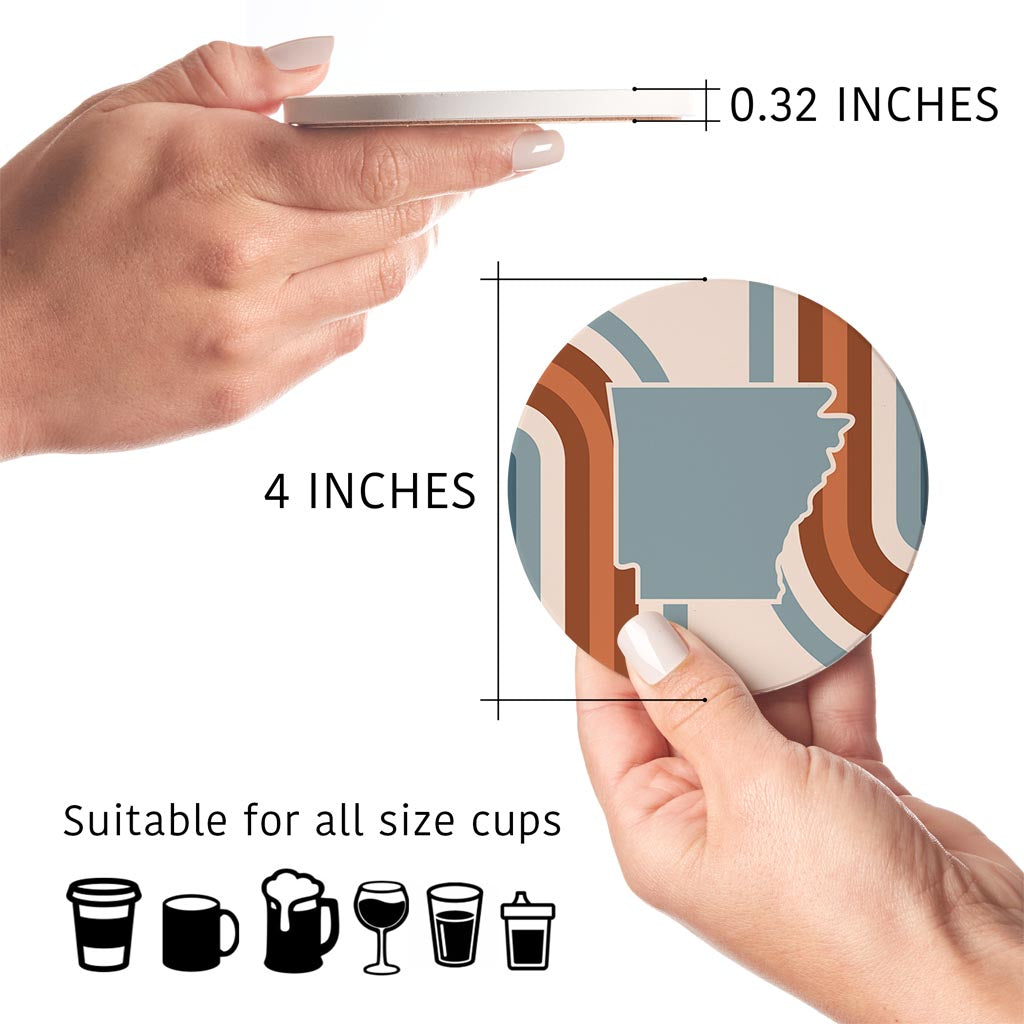 Modern Minimalist Arkansas Retro State Shape | Absorbent Coasters | Set of 4 | Min 2