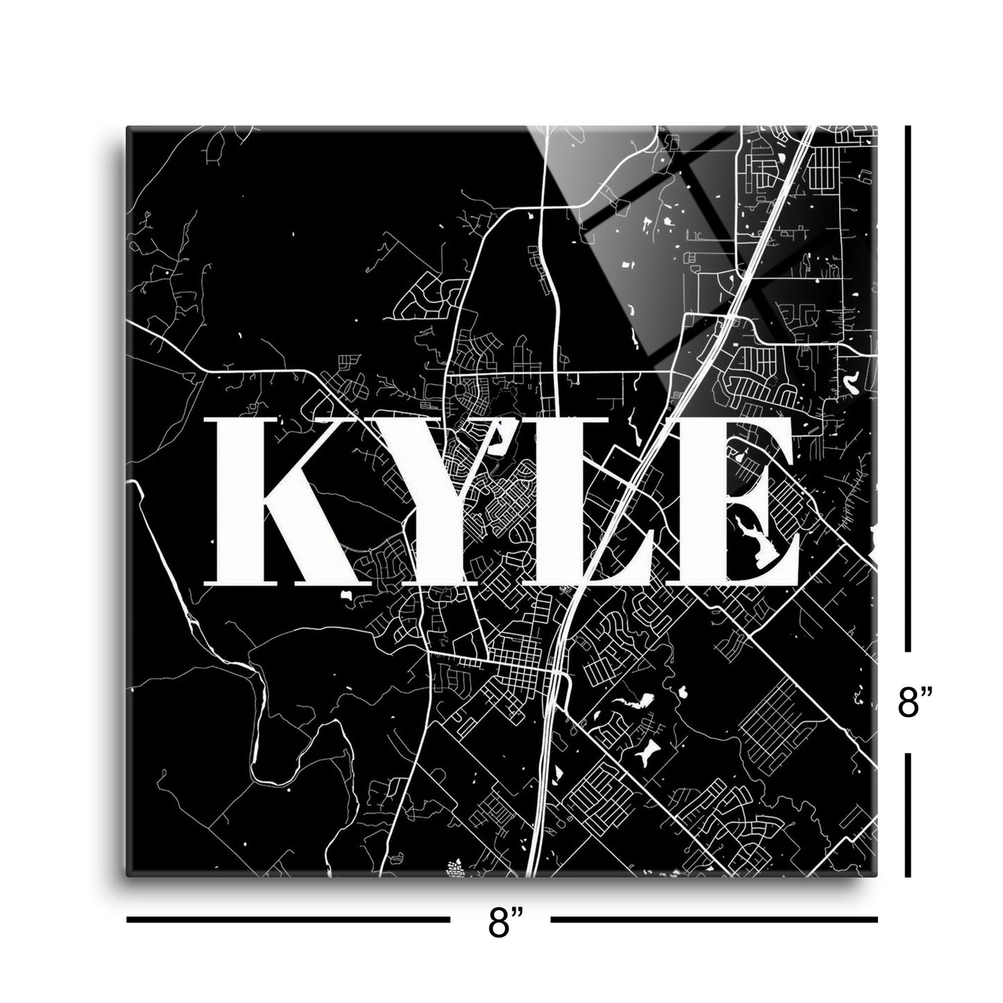 Minimalistic B&W Texas Kyle Map | Hi-Def Glass Art | Eaches | Min 2