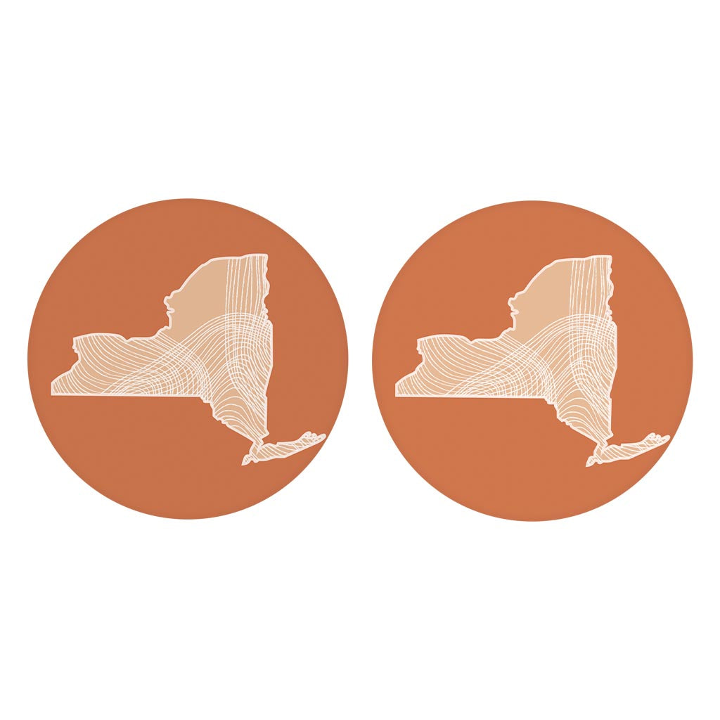 Modern Minimalist New York State Fluid Lines Dark | Absorbent Car Coasters | Set of 2 | Min 4