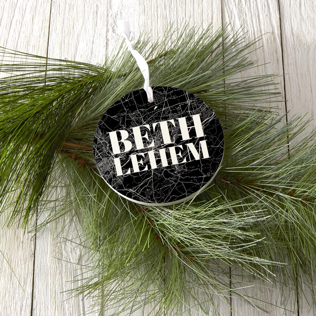 Minimalistic B&W Pennsylvania Bethlehem Map| Wood Ornament | Eaches | Min 6