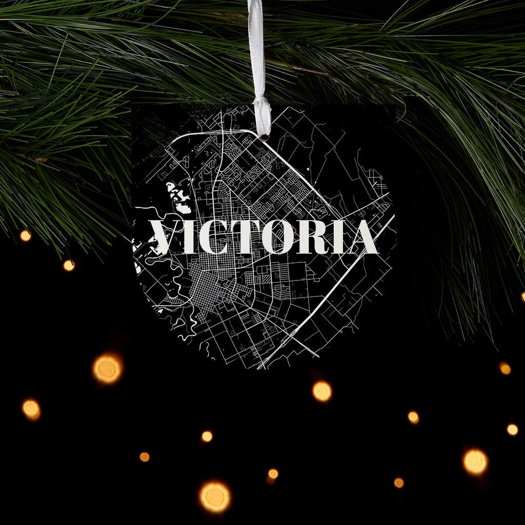 Minimalistic B&W Texas Victoria Map | Wood Ornament | Eaches | Min 6