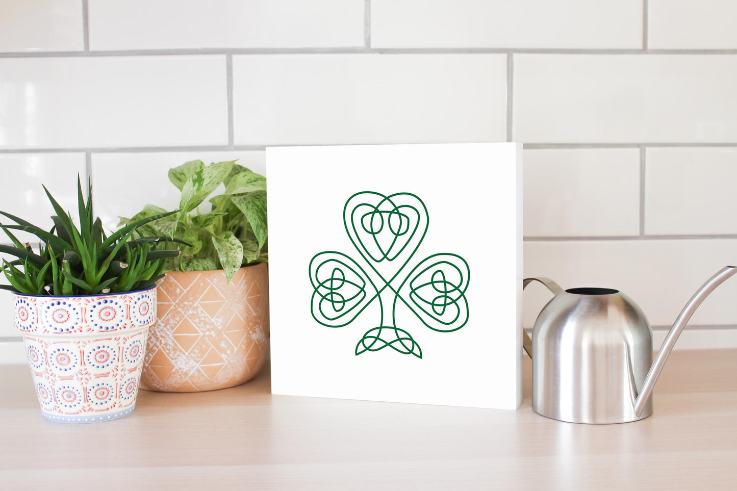 White Green Shamrock | Wood Block | Eaches | Min 2